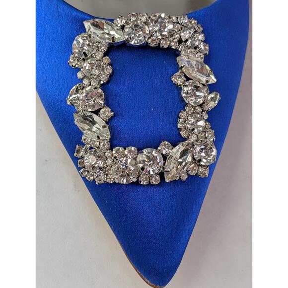 Badgley Mischka Electric Blue Cher Crystal Embellished Satin Pumps Size 11 - Picture 12 of 14